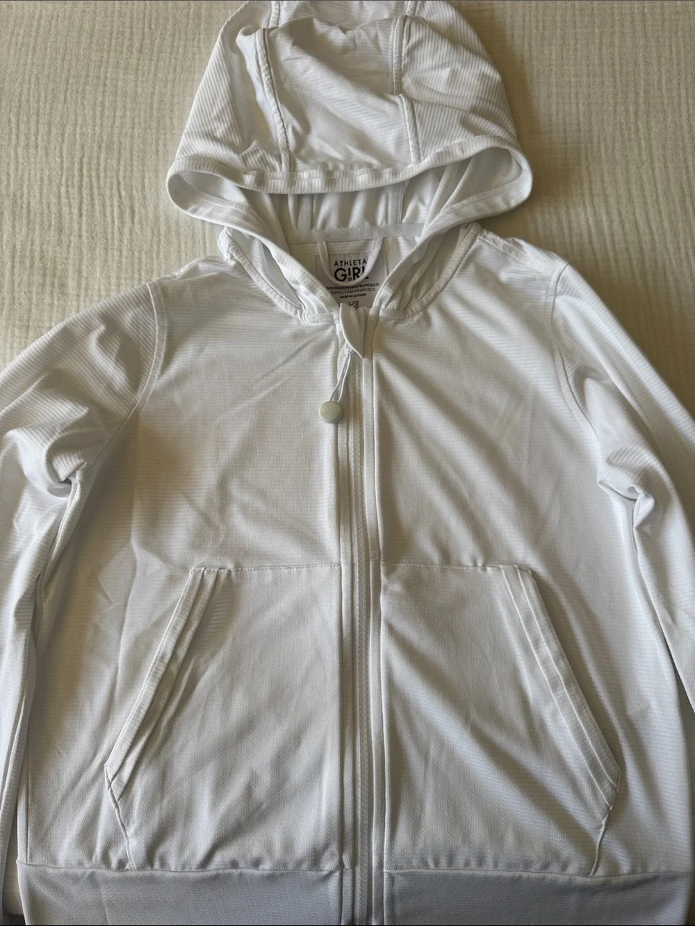 Athleta Girl Lightweight White Hooded Zip Jacket. Size L/12